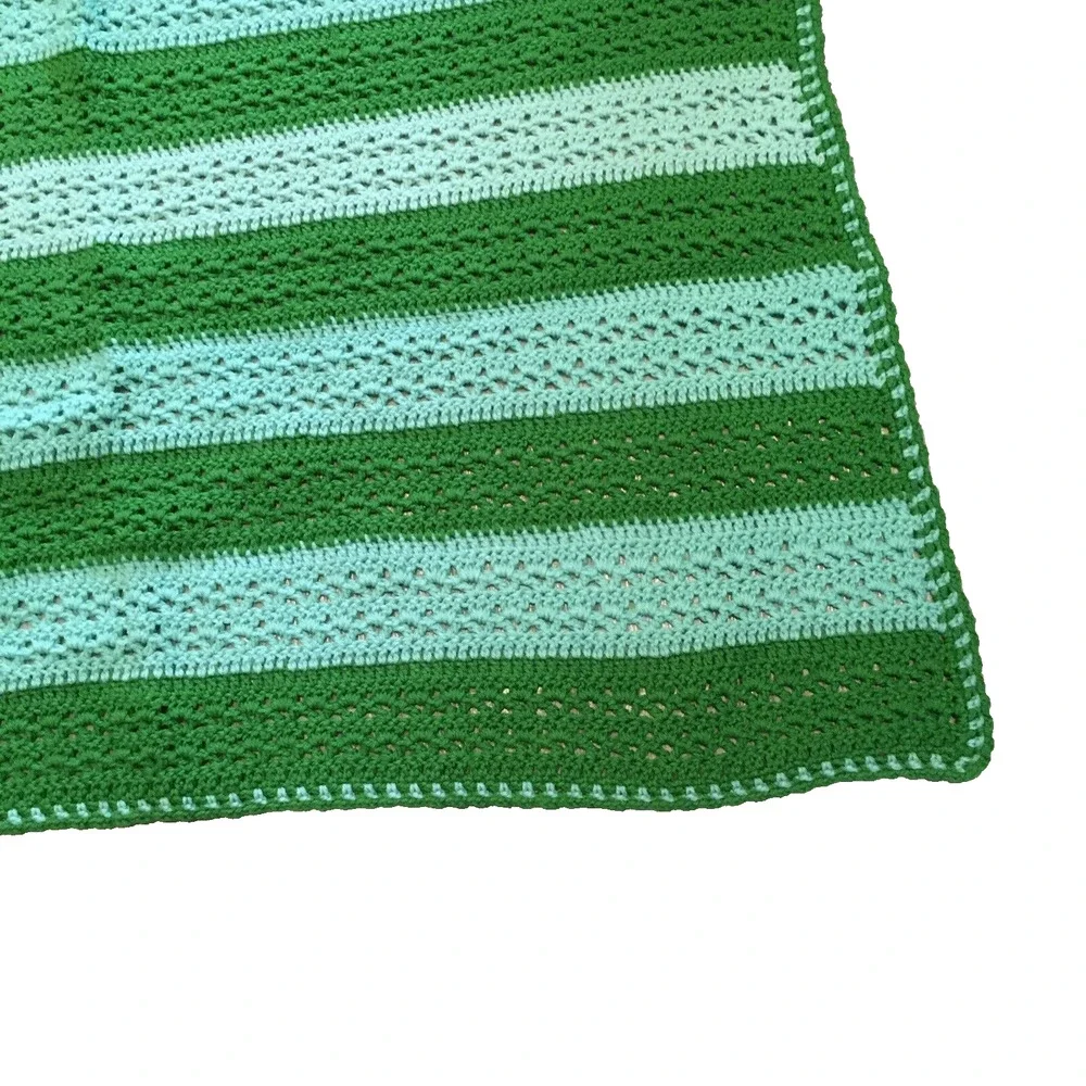 Handmade crocheted‎ Blanket Throw Green 46